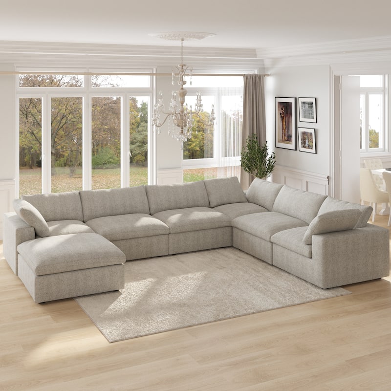 Cloud Couch Modular Sectional Sofa Oversized Down Filled Corner 7 Seater L-Shaped Couch with Ottoman for Living Room Set
