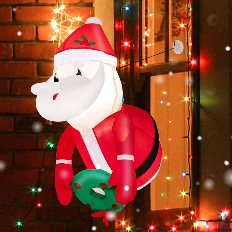 Costway 3.3FT Inflatable Christmas Santa Claus Broke Out from Window - See Details - Multi