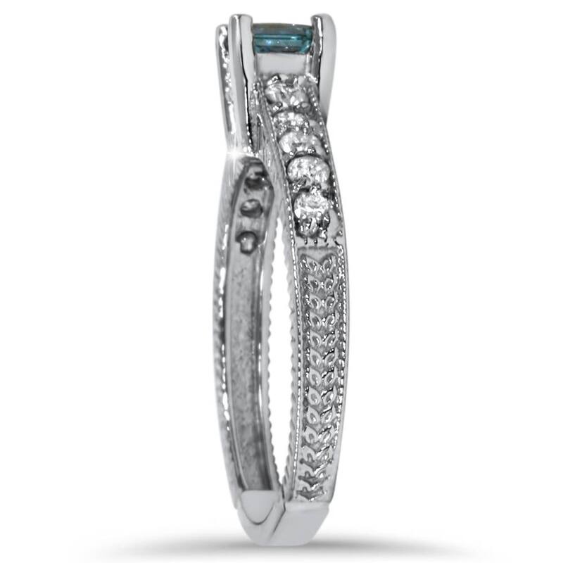 Bliss Diamond 1/2ct Princess Cut Antique Blue Diamond Engagement Ring White Gold