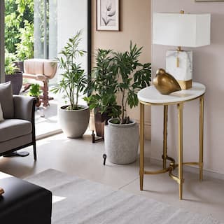 22.5" Marble End Table with Gold Metal Legs, Elegant Traditional Style, and Assembly Required