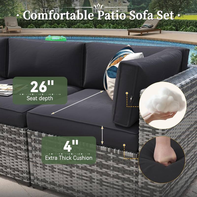 AOXUN Wicker Rattan Outdoor Sectional Sofa Set with Coffee Table