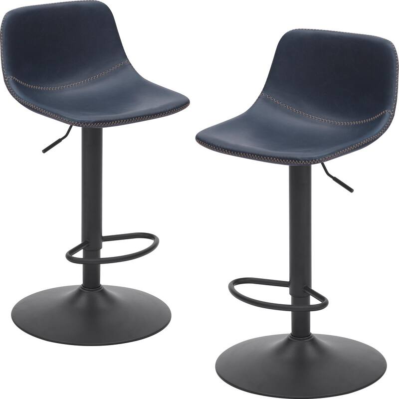 Mid-Century Modern Faux Leather Swivel Adjustable Bar Stools Set of 2