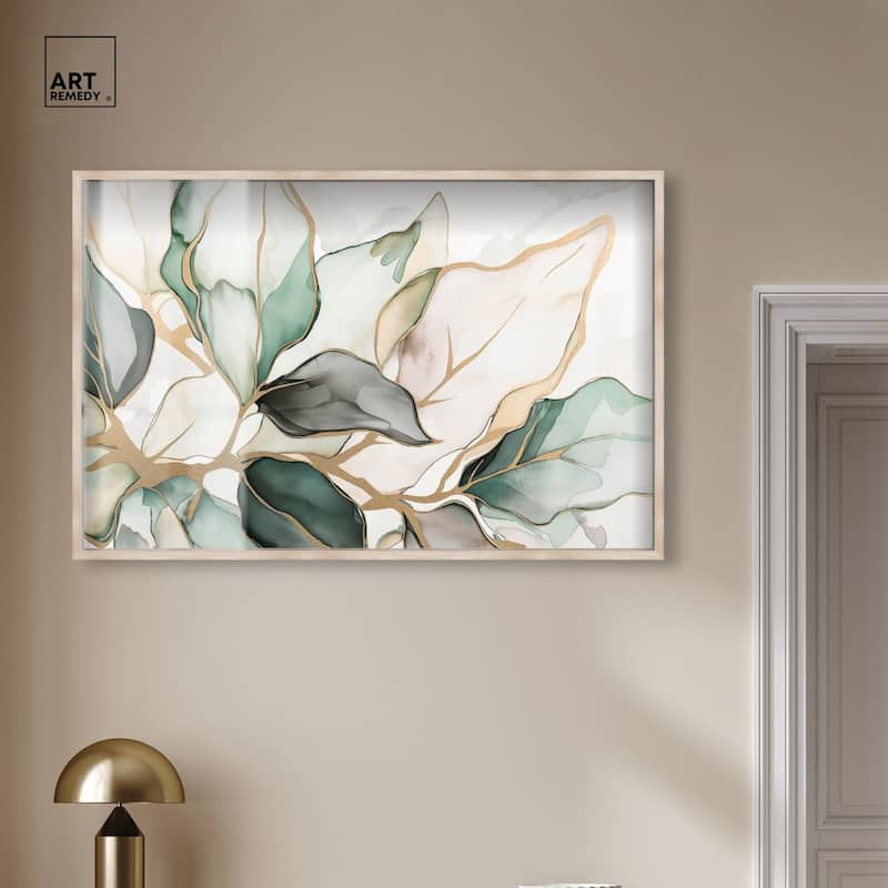 Golden Veined Leaves II Shadowbox by Art Remedy