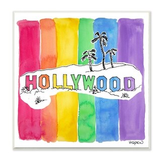 Stupell Vibrant Hollywood Hills Watercolor Rainbow Text Wood Wall Art ...
