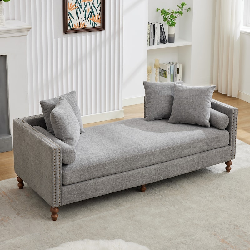 75.2" Chenille 3-Seater Sleeper Sofa with 4 Pillows & 2 Bolsters
