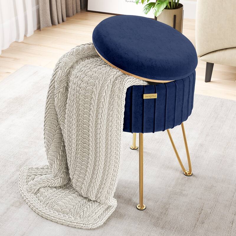 Emperyan Pleated Velvet Storage Ottoman, Modern Ottomans for Living Room and Bedroom
