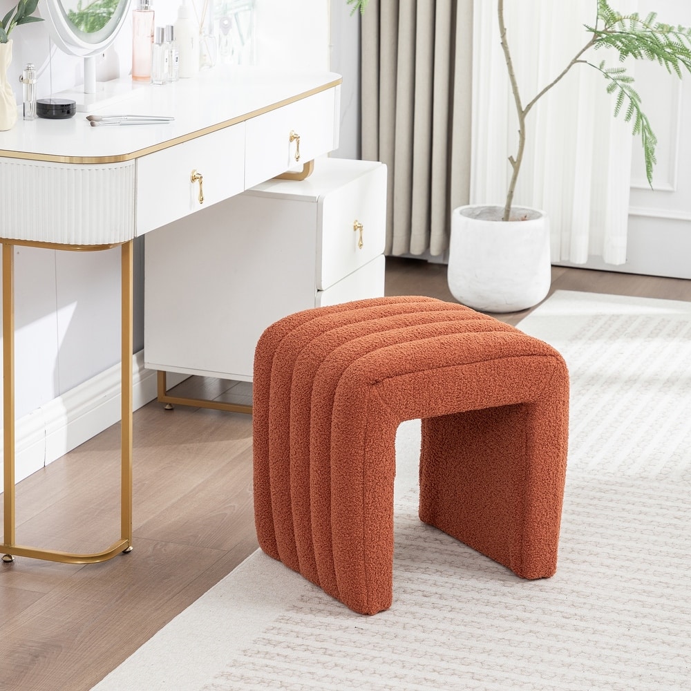 SEYNAR Modern Glam Teddy Velvet Upolstered U-Shaped Ottoman