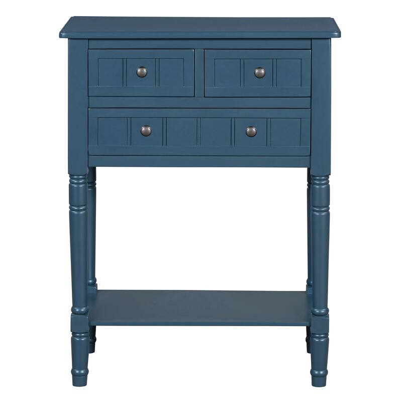 Narrow Console Table, Slim Sofa Table with Three Storage Drawers and Bottom Shelf