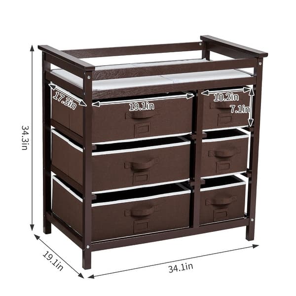 dimension image slide 1 of 2, Baby Changing Table, Baby Changing Station Dresser with 6 Storage Drawers and Pad
