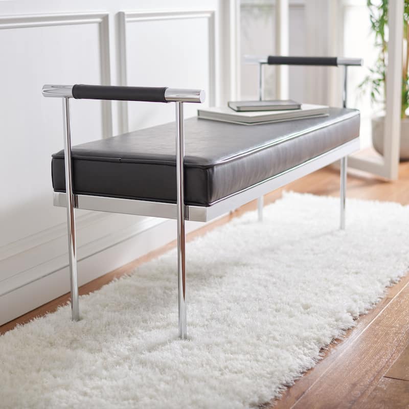 SAFAVIEH Pinkey Glam Long Rectangle Cushion Bench with Arms - 48" W x 17.3" L x 24.8" H - 48Wx17Dx25H