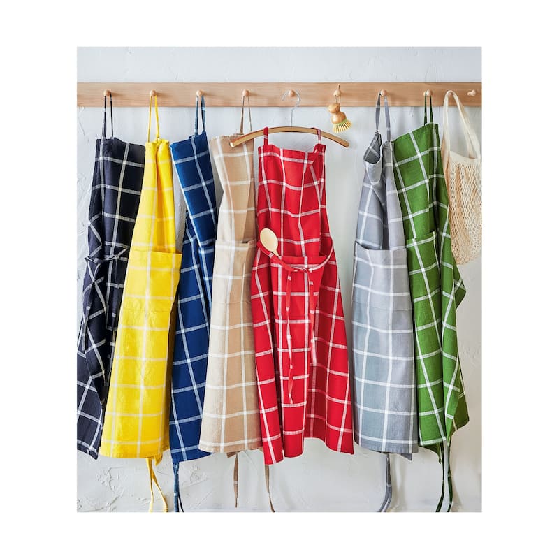 Classic Check Slub Bib Apron with Large Pocket and Waist Tie Green, One Size Fits Most, Machine Wash, Green