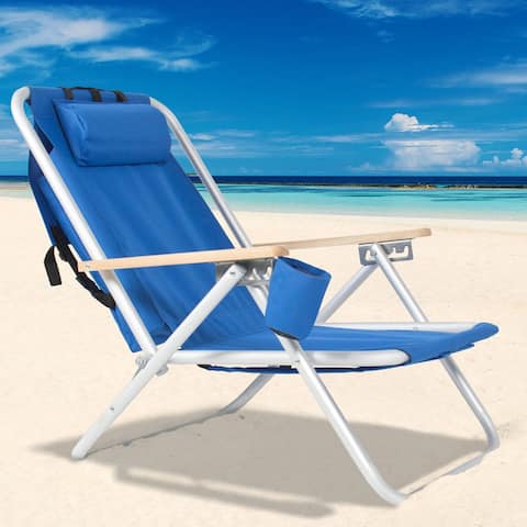 140" Portable High Strength Beach Chair with Adjustable Headrest