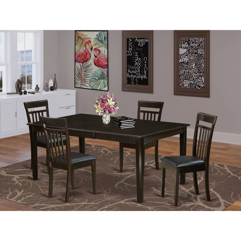 HomeStock 5-Pc Cappuccino Solid Wood Top - Dining Room Set with Leaf - Seats 4