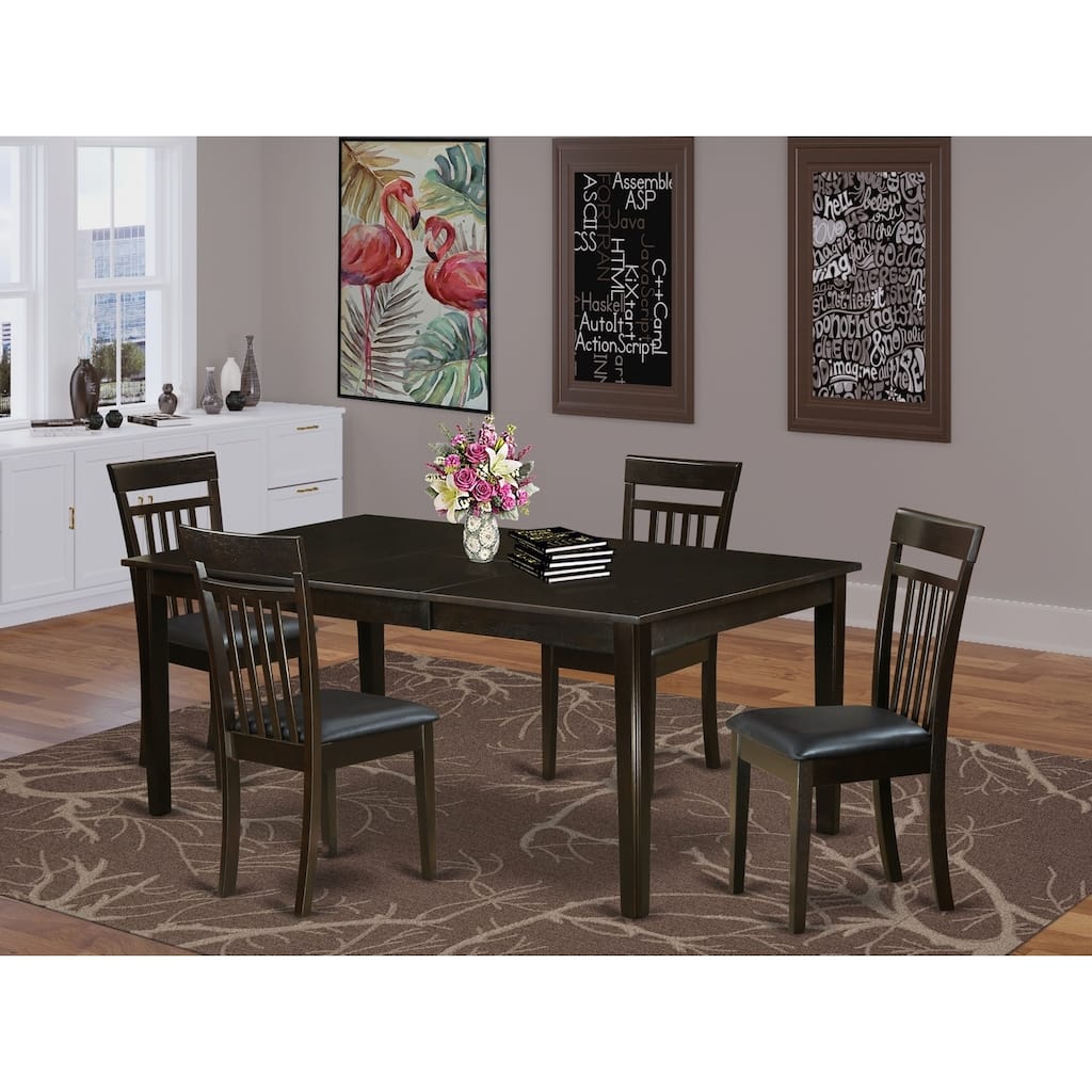 HomeStock 5-Pc Cappuccino Solid Wood Top - Dining Room Set with Leaf - Seats 4