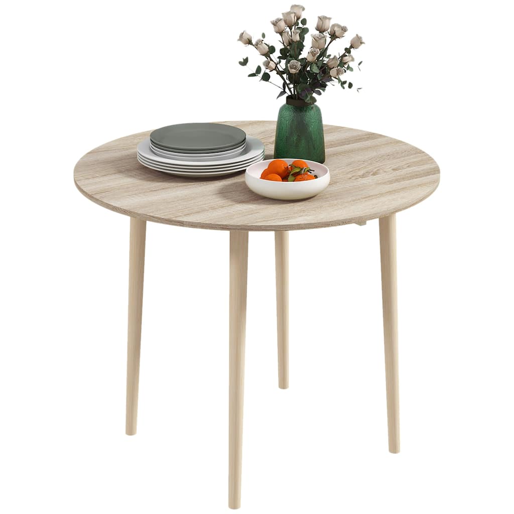 35" Small Kitchen Table, Collapsible Drop Leaf Table for Small Spaces, Round Folding Dining Table with Solid Wood Legs