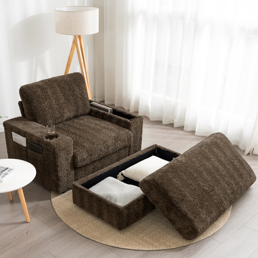 42" Oversized Chaise Lounge Indoor Sofa Bed with Storage Ottoman