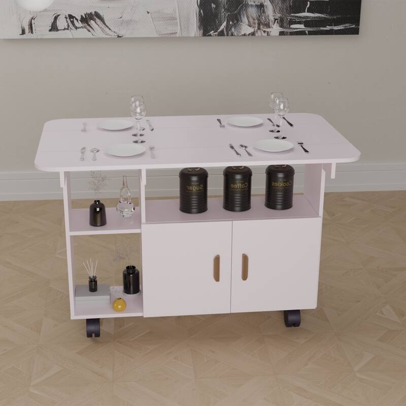 Modern Folding Drop Leaf Dining Table with Wheels, Drawer for Small Spaces