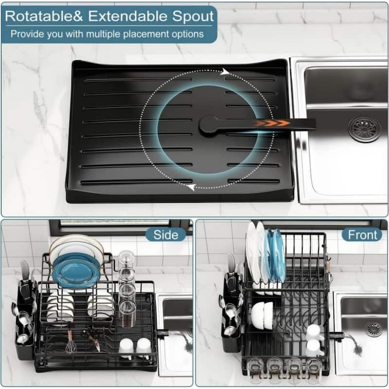 Stainless Steel Dish Rack for Kitchen Counter with Drainboard, Detachable Dish Drying Rack and Utensil Holder