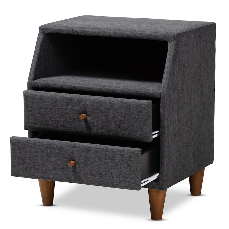 Modern Nightstand with Drawers - Wood & Fabric Bedside Table, 78" Wide