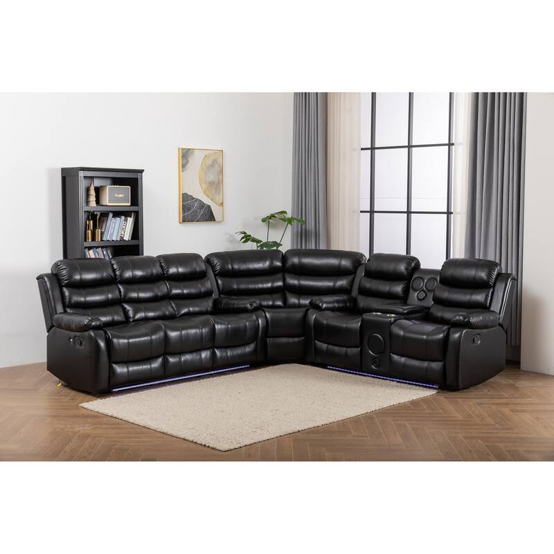 Donivi LED Faux Leather Reclining Sectional With Speakers