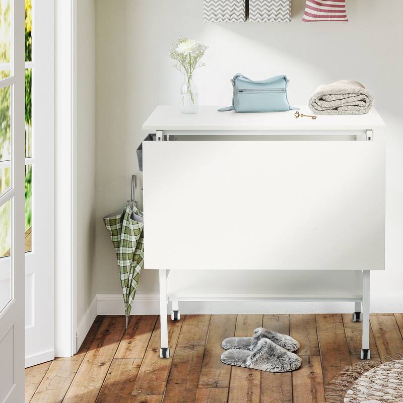 Height Adjustable Craft Table with Storage Shelves, Mobile Folding Cutting Table for Home Office Sewing Room Craft Room