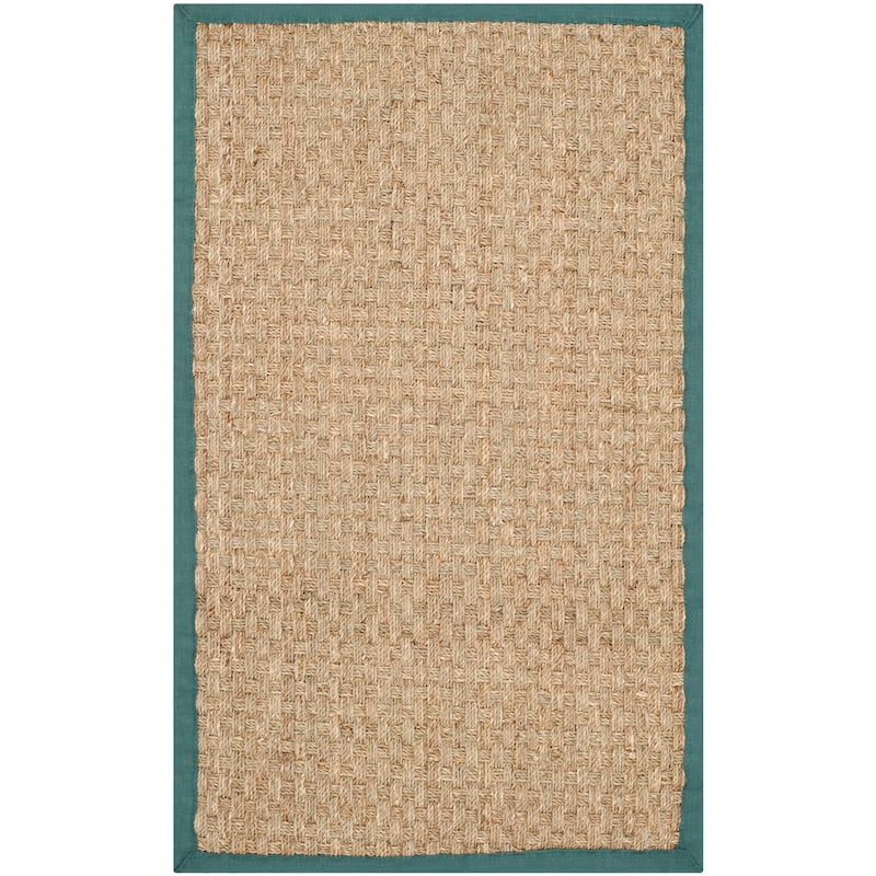 SAFAVIEH Natural Fiber Marina Basketweave Seagrass Rug - 2'6" x 4' - Natural/Dusty Teal Blue - Rectangle
