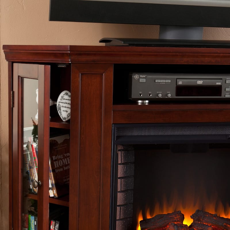 SEI Furniture Tyhee Cherry Convertible Corner Media TV Stand Fireplace for TV's up to 50"