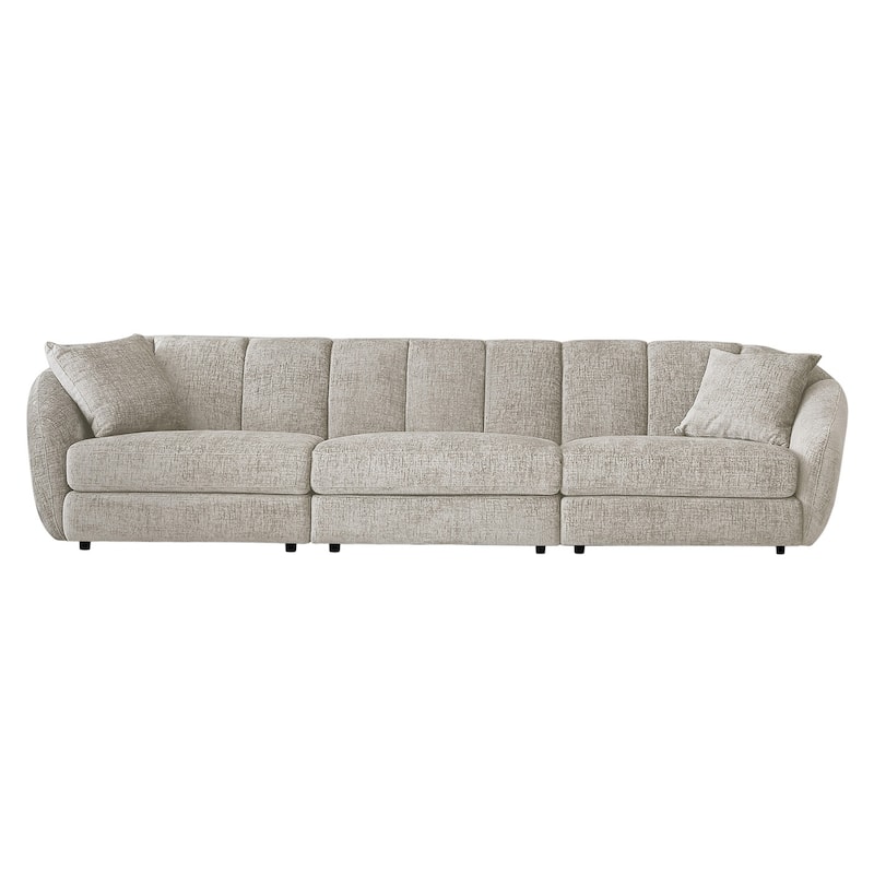 Slope Arm Chenille Fabric Rectangle Sectional Sofa Scallop Sofa in Light Brown
