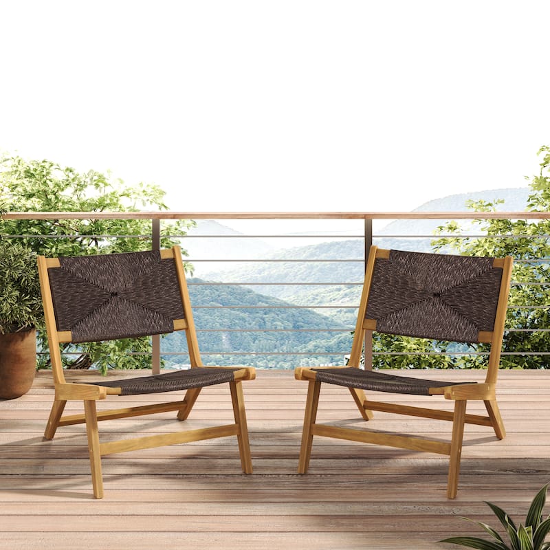 Christopher Knight Home-Mark Acacia Wicker Patio Lounge Chair Set of 2 - Teak Finish+Dark Brown