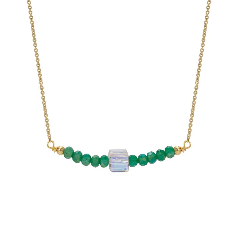 Victoria Townsend Gold Plated Clear Cube And Green Crystal Barcode Necklace - 18 Inch - Yellow