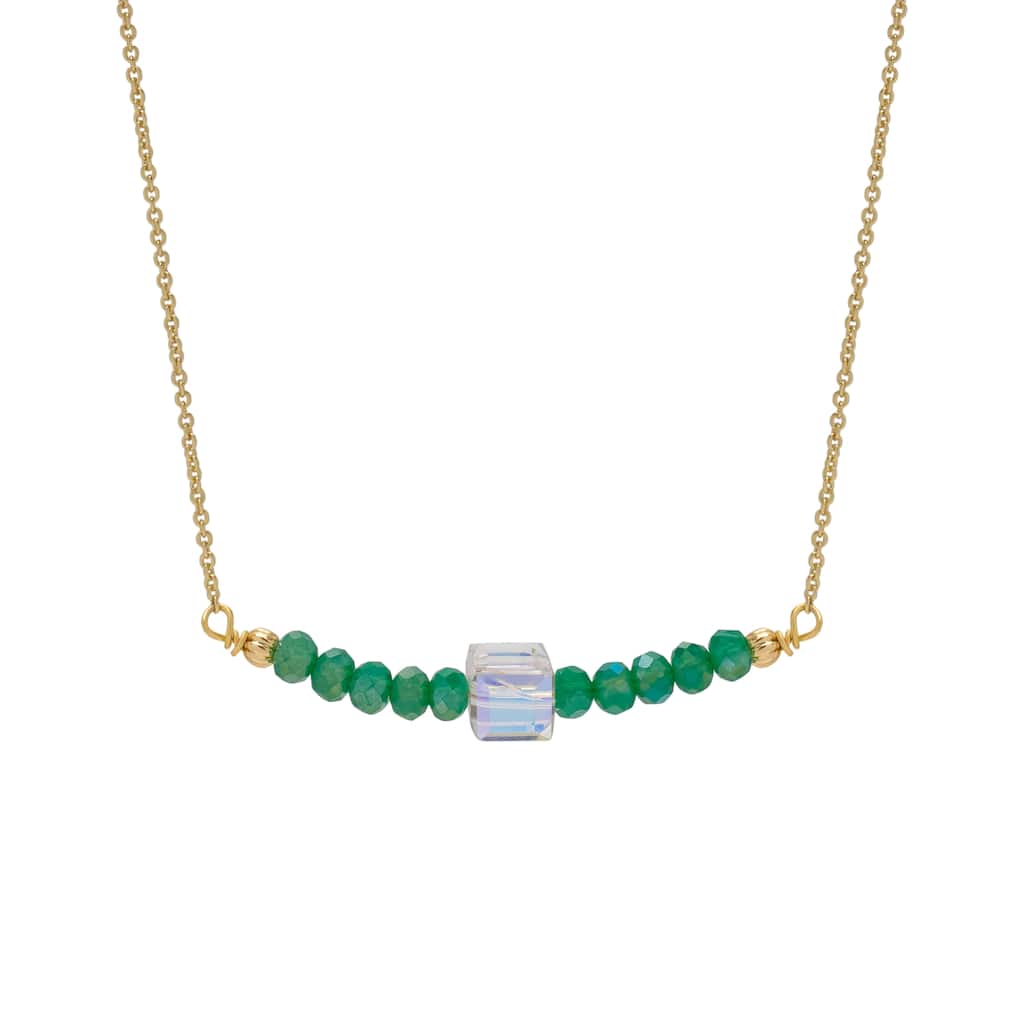 Victoria Townsend Gold Plated Clear Cube And Green Crystal Barcode Necklace