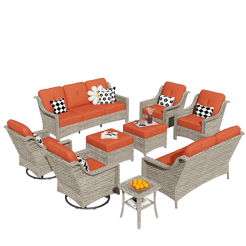 HOOOWOOO 9-piece Wicker High Back Patio Outdoor Swivel Chair Set