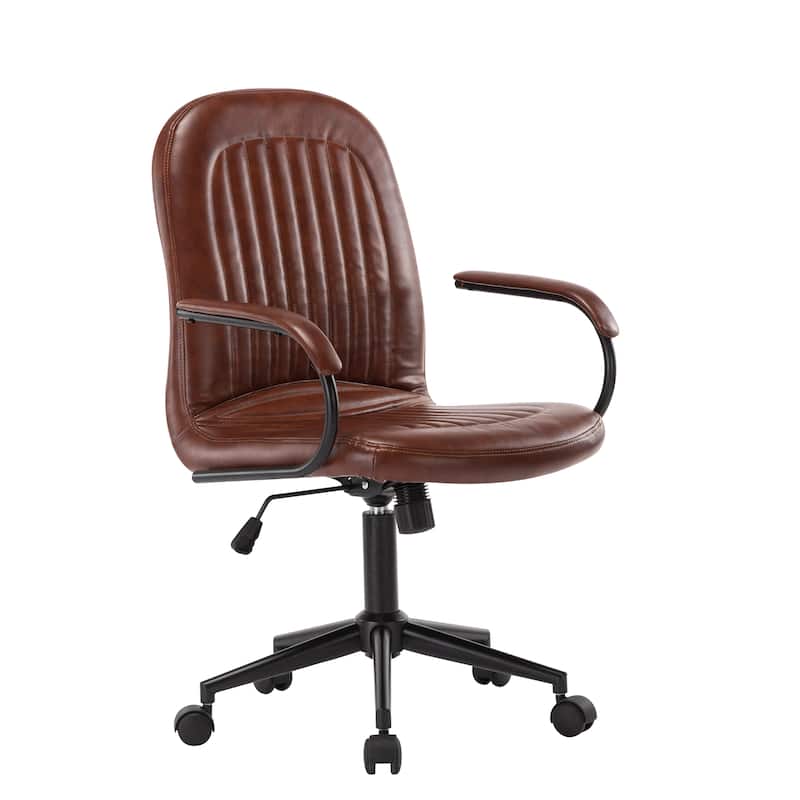 Porthos Home Kaper Swivel Office Chair, PU Leather Upholstery - Brown