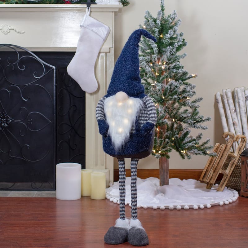 41" LED Lighted Blue and Gray Extendable Gnome Christmas Figure