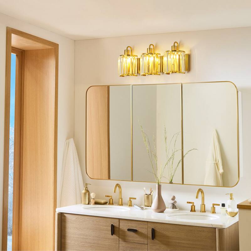 3-Light Modern Luxury Metal & Crystal Vanity Wall Light for Bathroom