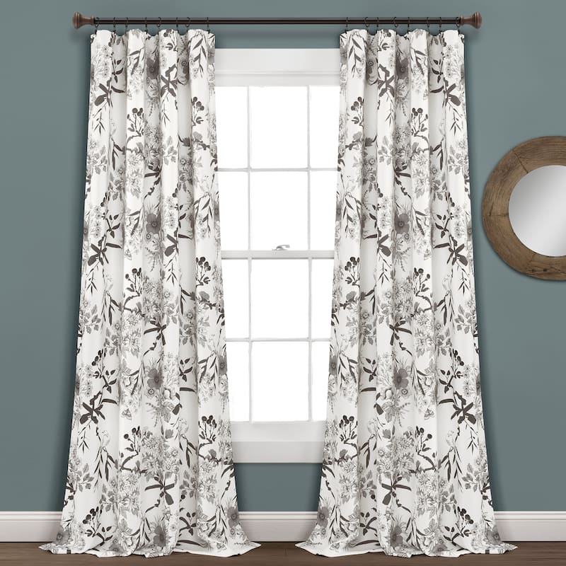 The Gray Barn Dogwood Floral Curtain Panel Pair - 84 Inches - Gray & White