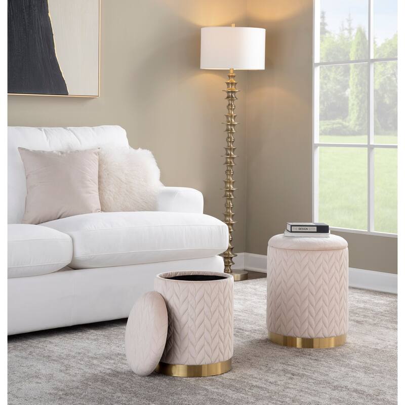 Marla Contemporary/Glam Quilted Ottoman Set in Gold Metal and Velvet by LumiSource