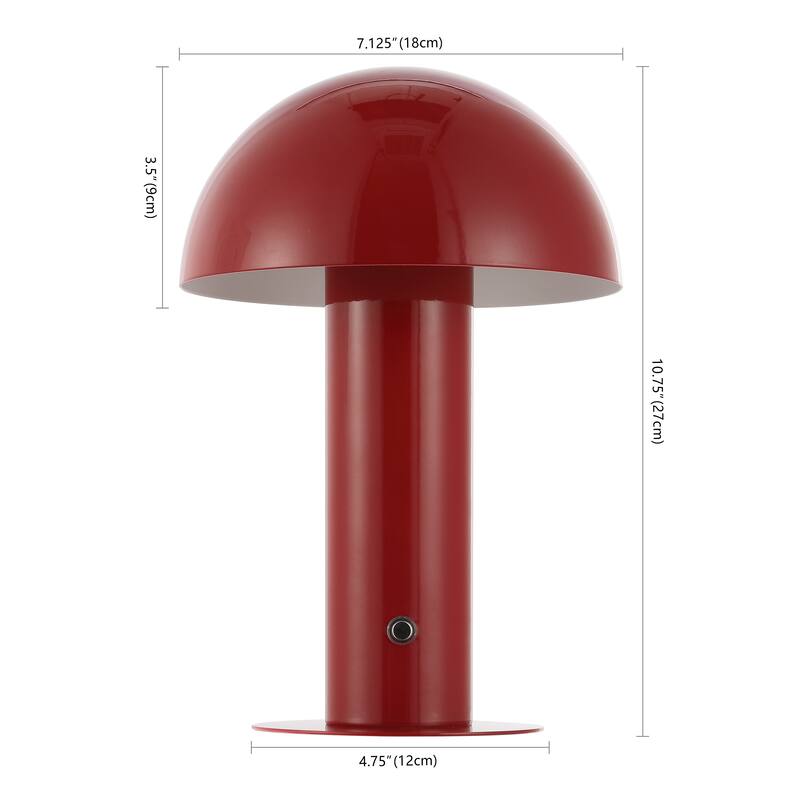 Porcini 10.75" Contemporary Bohemian Rechargeable/Cordless Iron Integrated LED Mushroom Table Lamp, by JONATHAN Y