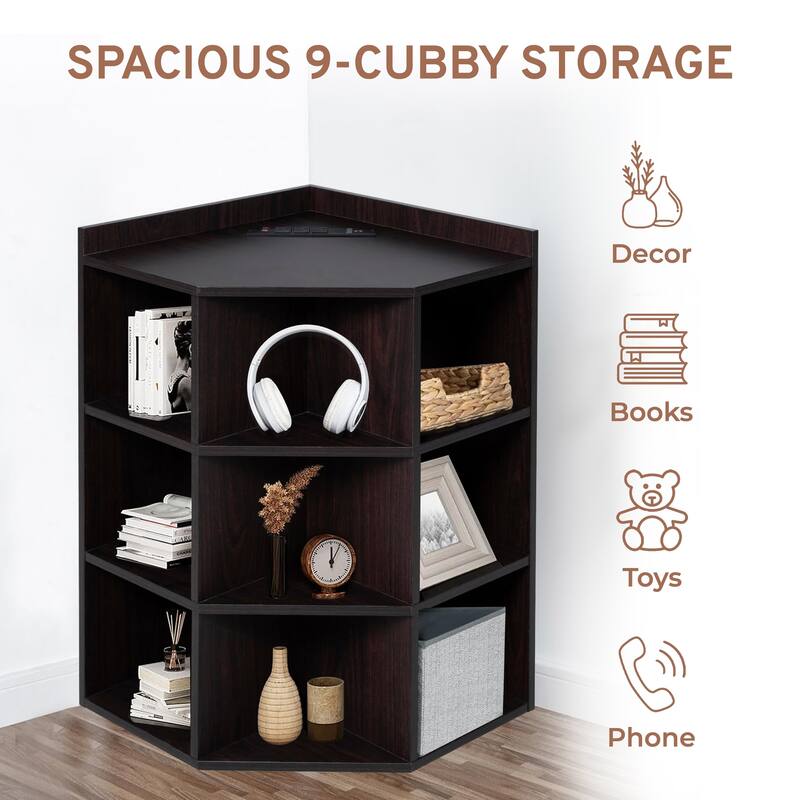 Corner Shelf with USB Ports and Outlets Cubby Storage Organizer