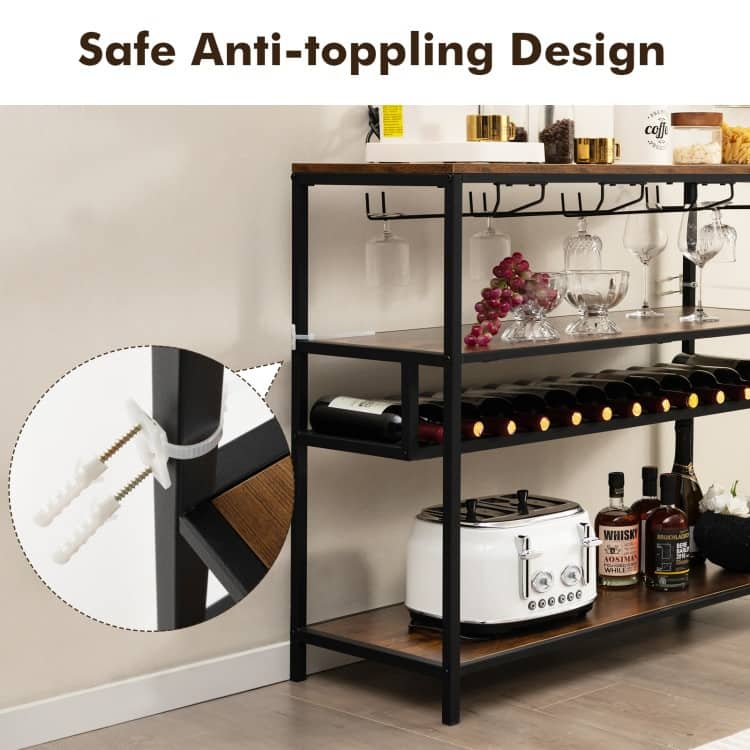 Wine Rack Table With 4 Rows of Glass Holders - 40" x 16" x 34"