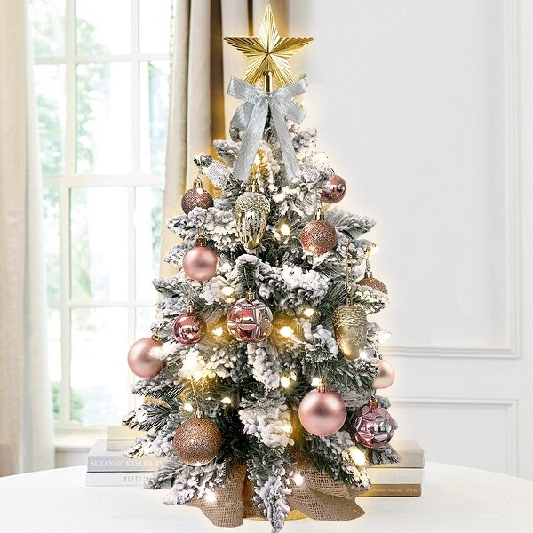 22in Mini Christmas Tree with Lights and Flocked Snow Tabletop