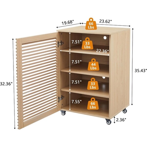 5-Tier Media Cabinet with Grille Door, Adjustable Shelves & Wheels