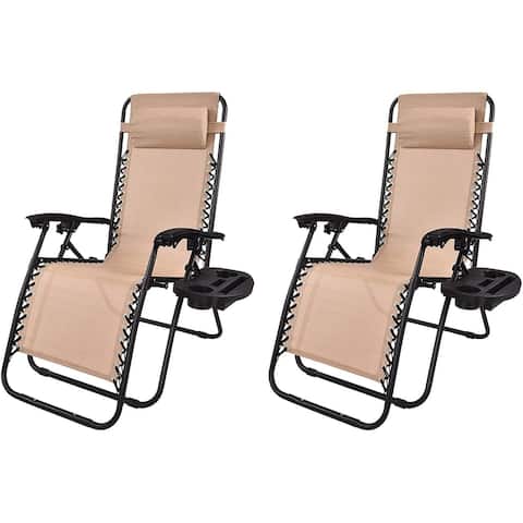 BTEXPERT Two Pack, utility Cup Holder Zero Gravity Chair Case Lounge Patio Pool Beach Yard Garden, Tan