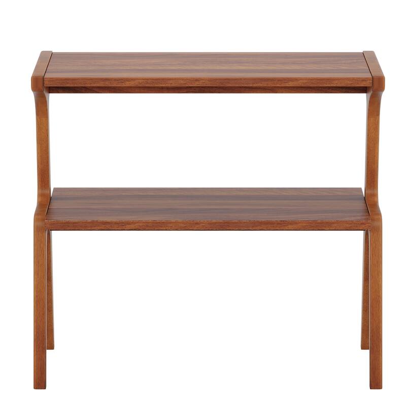 Modern 27.56" Solid Wood End Table - Narrow Side Table with 2-Tier Storage Shelf, Stylish Nightstand & Couch Side Table