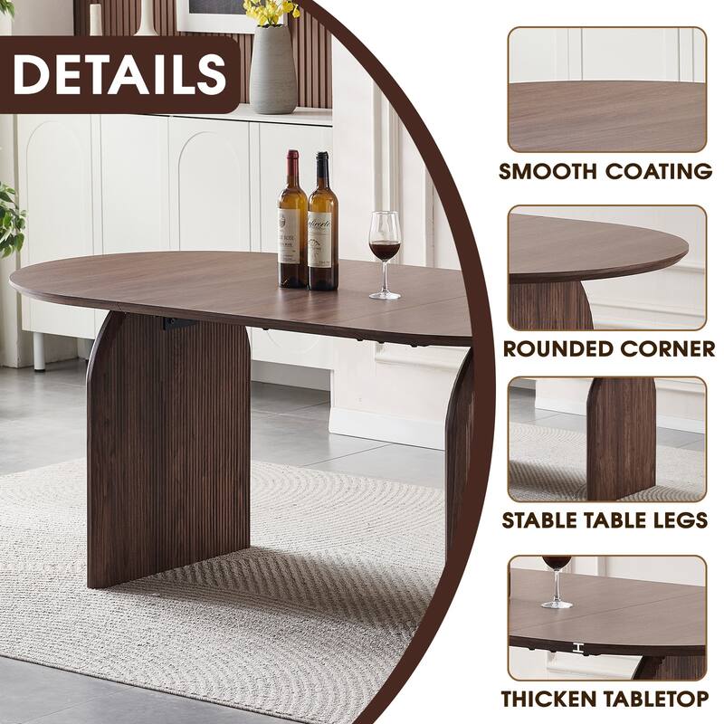 Wooden dining table, modern oval kitchen dining table, fashionable double-column design, suitable for family gatherings - Walnut