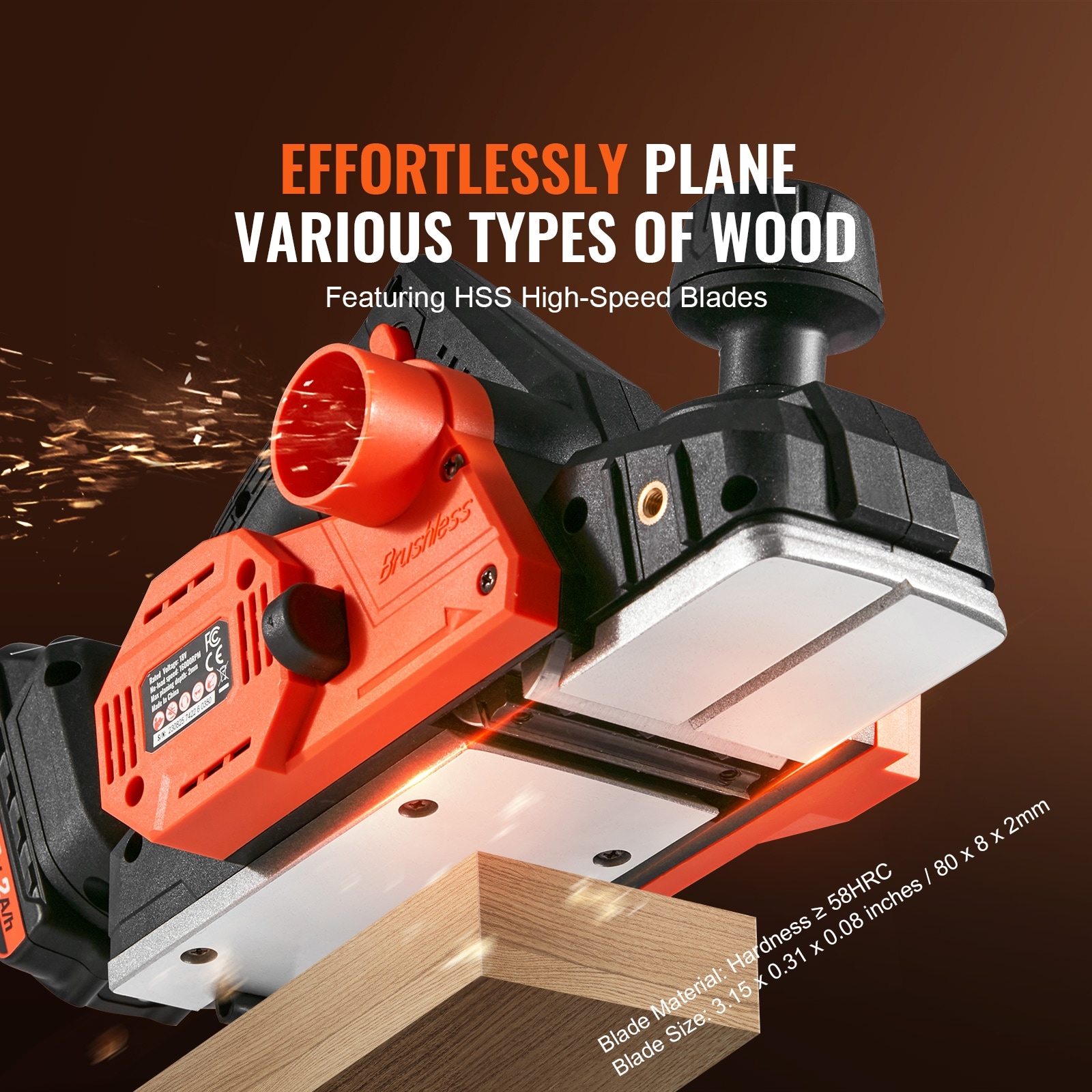 VEVOR Cordless Electric Hand Planer, 3-1/4 Width, 16000 RPM Handheld Wood  Planer with Battery 5/64 Adjustable Depth HSS Blades Dual Side Dust  Outlet, for Woodworking Wood Planing Surface Smoothing