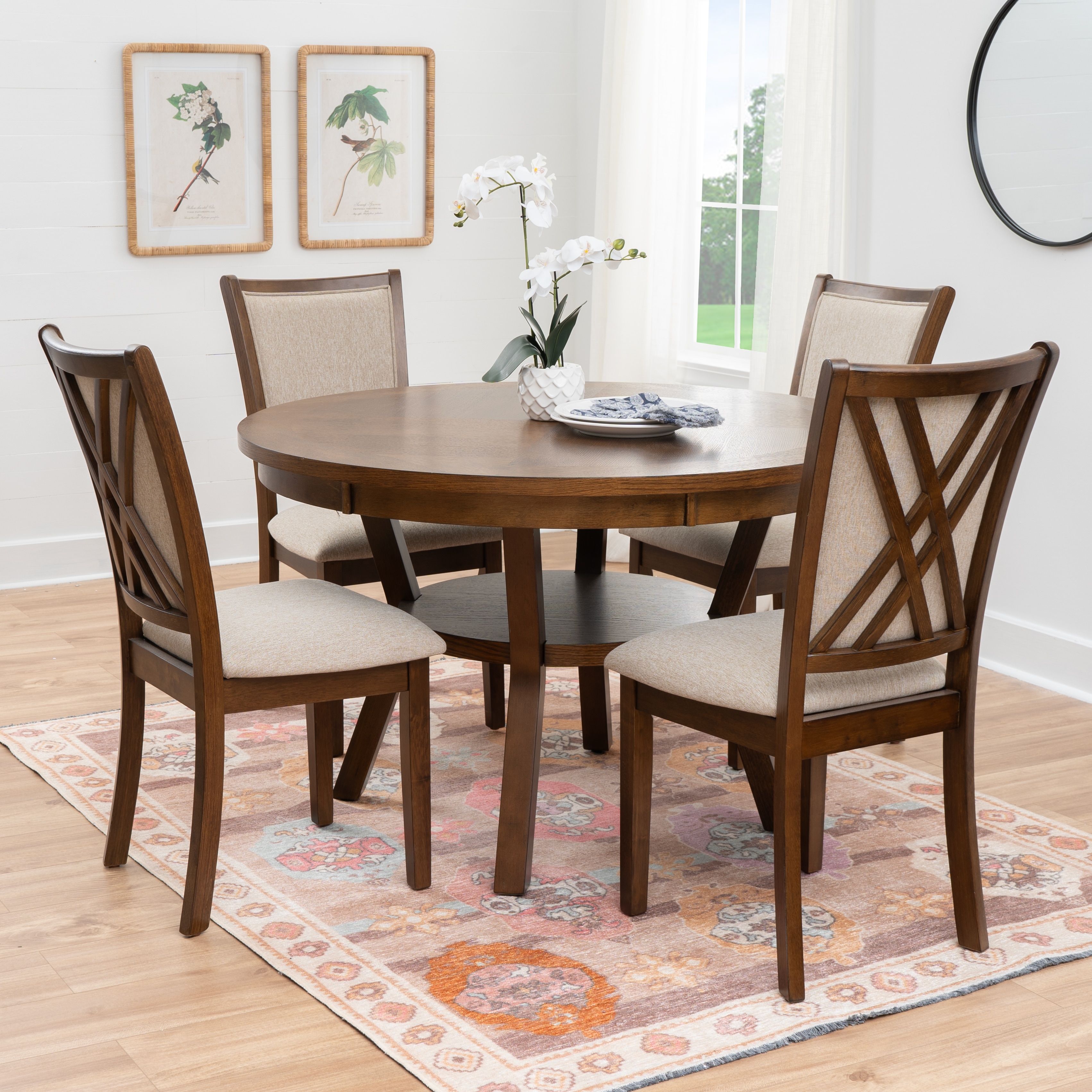 Linon Candela 5PC Dining Set with Round Table and 4 Upholstered Chairs