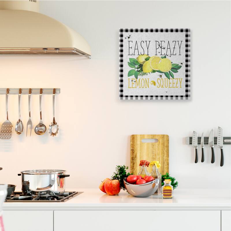 Stupell Easy Peazy Lemon Squeezy Kitchen Humor Plaid Word Design Canvas Wall Art