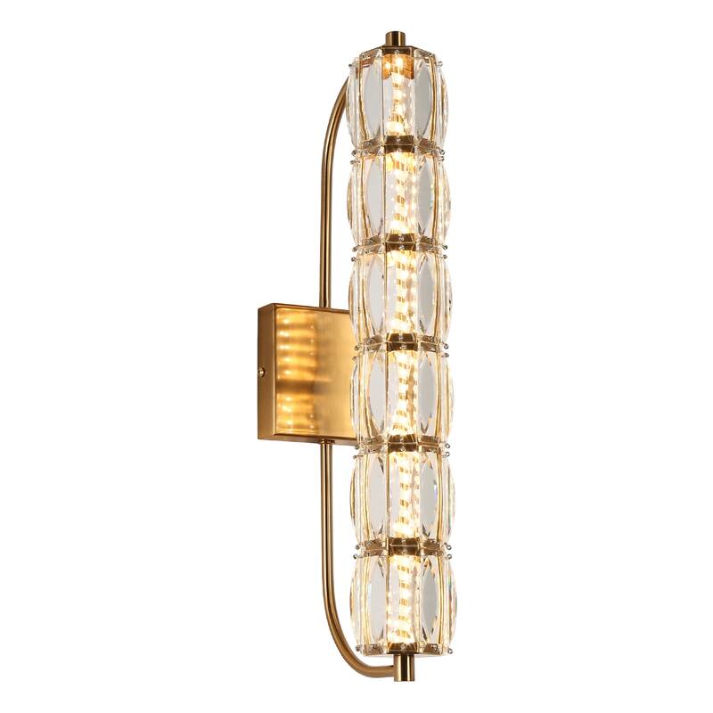Modern Gold LED 1-Light Crystal Cylinder Wall Sconce Bathroom Vanity Light - Dia. 4.3" x H 19.7"