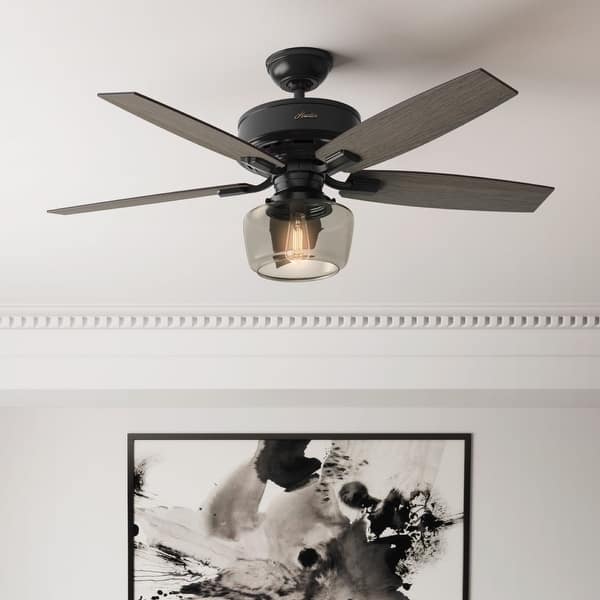 slide 2 of 26, Hunter 52" Bennett Ceiling Fan with Bowl LED Light Kit and Handheld Remote - Transitional, Modern Farmhouse Matte Black